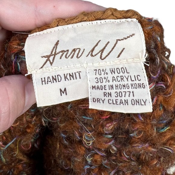 VTG Late 80's ANN WI Brown & Multi Color Hand Knit Vest with Faux Fur Sleeves M - Picture 9 of 10